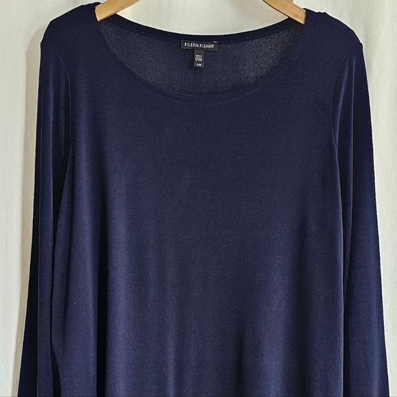 Eileen Fisher Navy Blue Georgette Crepe Silk Dress - Picture 8 of 16